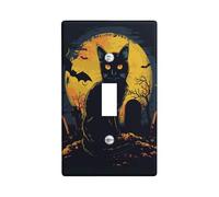 Copertura per interruttore della luce del gatto di Halloween, copertura per uscita, luna e pipistrello nella notte d'autunno per decorazione da parete, piastre da parete in materiale termoplastico