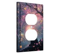 Copertura per interruttore della luce del gatto magico/coperture di uscita, gatto sotto l'albero dei fiori di ciliegio, decorazione notturna da sogno, piastre da parete in materiale termoplastico