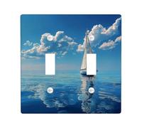 Copertura per interruttore della luce di yacht a vela, design blu oceano sereno per decorazioni costiere, piastre da parete in materiale termoplastico, dimensioni standard doppia levetta