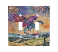 Copertura per interruttore della luce doppia, motivo drago, fantasioso fuochi d'artificio e montagne, in plastica blu, dimensioni standard, copertura per interruttore della luce a levetta, per casa