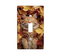 Copertura per interruttore della luce felina autunnale, motivo: gatto rosso tra le foglie cadute per accoglienti piastre da parete in materiale termoplastico, dimensioni standard con levetta singola