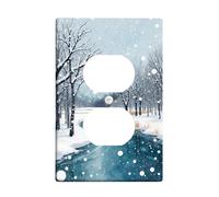 Copertura per interruttore della luce invernale con paesaggio innevato, fiume blu freddo e alberi bianchi per decorazione da parete, piastre da parete in materiale termoplastico, presa singola duplex