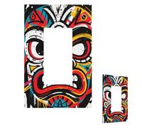 Copertura per interruttore della luce, maschera Tiki dipinta, piastra da parete, 1 gang, copertura decorativa per presa elettrica, piastra frontale per bagno, cucina, piastre da parete, 12,7 x 7,6 cm