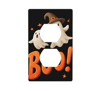 Copertura per interruttore della luce, motivo fantasmi in stile retrò, con cappello da strega marrone, decorativa, 1 banda, per cucina, camera da letto, bagno, dimensioni 7 x 11,4 cm