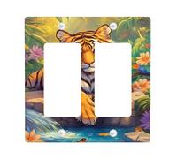 Copertura per interruttore della luce, motivo tigre tropicale, design vivace della giungla per la cameretta dei bambini, piastre da parete in materiale termoplastico, doppio bilanciere di dimensioni