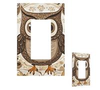 Copertura per interruttore della luce, simpatica piastra da parete con gufi in stile cartone animato marrone, 1 gang, copertura decorativa per presa elettrica, piastra frontale per bagno, cucina