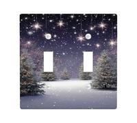 Copertura per interruttore della luce Winter Wonderland, scena notturna stellata con alberi di pino innevato, piastre da parete in materiale termoplastico, dimensioni standard, doppia levetta