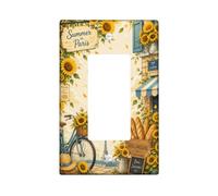 Copertura per interruttore singolo a bilanciere con girasoli, bicicletta rustica francese, Torre di Parigi, estate, plastica, dimensioni standard, accenti da parete, per nuovo appartamento, casa
