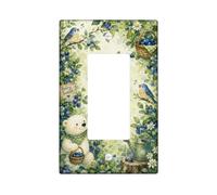 Copertura per interruttore singolo a bilanciere con orso, fantasiosa natura, bacche di Bluebird verde primavera, plastica di dimensioni standard, accenti da parete per nuovo appartamento, casa, camera