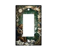 Copertura per interruttore singolo a bilanciere per bagno, fantasioso orologio vintage libri autunnale verde plastica dimensioni standard piastra decorativa per casa, soggiorno, camera da letto