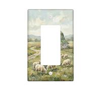 Copertura per interruttore singolo a bilanciere per bagno fienile, campagna rustica, campo di pecore, autunno, in plastica verde, dimensioni standard, piastra decorativa per casa, soggiorno, camera da