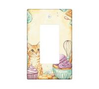 Copertura per interruttore singolo a bilanciere per cucina a forma di gatto, frusta artistica per cupcake, nessuna plastica pastello, dimensioni standard, piastra decorativa per camera da letto, bagno