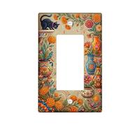 Copertura per interruttore singolo a bilanciere per cucina a forma di gatto, vaso di fiori colorati bohémien, in plastica arancione, dimensioni standard, piastra decorativa per soggiorno, camera da