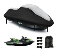 Copertura per jet ski, 420D, resistente, impermeabile, con 2 prese d'aria di grado marino, resistente ai raggi UV, per Yamaha, Seadoo, Kawasaki, Waverunner Polaris da 116" a 125" (argento nero)