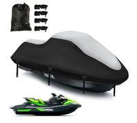 Copertura per Jet Ski, 900D Nano Rivestimento Impermeabile per Jetski e Barche, 2 Aeratori UV Resistente per Sea DOO, Kawasaki, Waverunner Polaris (900D-291-318CM-Argento Nero)