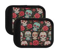 Copertura per maniglia per bagagli vintage con scheletro di rose rosse, protezione morbida per maniglia per valigia, scheletro Rose Rosse Vintage, Set of 2