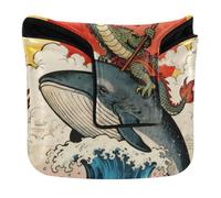 Copertura per mazza da golf con onde dell'oceano giapponese, balena drago, chiusura magnetica, per mazzuolo quadrato in pelle PU
