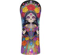 Copertura per mazza da golf, in pelle di alta qualità, con targhette numerate, per driver e fairway Woods Flower Woman Day of The Dead Dia De Los Muertos Catrina