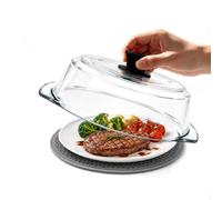 Copertura per microonde in vetro per alimenti: protezione antiscottatura per microonde con manici in silicone, guanti e tappetino in silicone, coperchio per microonde con doppio foro di sfiato, per