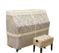 Copertura per pianoforte verticale, Beige Rural Embroidered Lace Ruffle Upright Piano Cover With Stool Multi Sizes(Fragrant Flower Language,Piano+double stool cover)
