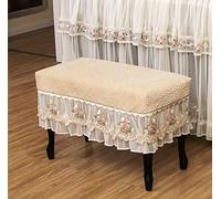 Copertura per pianoforte verticale, Beige Rural Embroidered Lace Ruffle Upright Piano Cover With Stool Multi Sizes(Concubine Full Garden Stool Cover,Double stool cover 40 * 80cm)