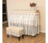 Copertura per pianoforte verticale, Beige Rural Embroidered Lace Ruffle Upright Piano Cover With Stool Multi Sizes(Concubine,Double stool cover 40 * 80cm)
