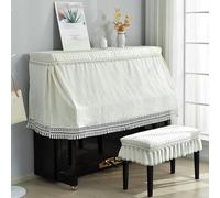Copertura per pianoforte verticale, Upright Piano Cover with Stool Multicolor Multiple Sizes Lace Ruffled Cloth(Branch and Leaf White,(Extra Piano+Single Stool) Cover)