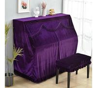 Copertura per pianoforte verticale, Upright Piano Cover With Stool Multicolor Velvet Ruffle 150 cm Multiple Sizes(Violet,(Extra Piano+Double Stool) Cover)