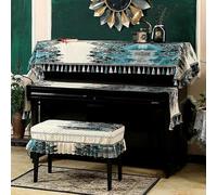 Copertura per pianoforte verticale, Upright Piano Keyboard Cover Ball Tassel Multicolor Cotton Linen 88 Keys Multi-Size(White Blue,Piano cover 220 * 90cm)