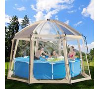 Copertura per piscina rotonda - 460 x 460 x 300 cm - Piscina Dome per piscine fino a circa Ø 366 cm - Tenda da piscina con due grandi ante con cerniera - Protezione solare per piscina SPF35+