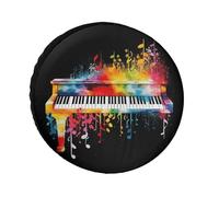 Copertura per pneumatici con tastiera colorata per pianoforte, note musicali, impermeabile, anti UV, 30 pollici, per camper, camion, SUV, rimorchio, universale, per tutte le stagioni