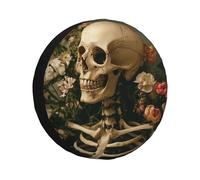 Copertura per pneumatici di scorta con immagine di scheletro e scritta "L'uomo scheletro si trova tra i fiori", impermeabile, antipolvere, universale, adatta per rimorchi, camper, SUV, camion, camper