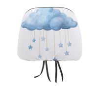 Copertura per poggiatesta auto, motivo nuvola blu pastello con stelle appese, 2 pezzi, elastica, comoda, per poggiatesta per donne e uomini, universale, adatta alla maggior parte delle auto, furgoni