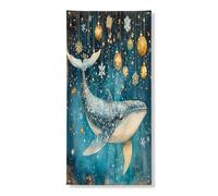 Copertura per porta a forma di balena, decorazione per interni ed esterni, colore blu oceano, design invernale per le vacanze, 91 x 182 cm