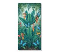 Copertura per porta con farfalla tropicale, decorazione floreale, foglie verdi vivaci, decorazione per porta d'ingresso, per interni ed esterni, da appendere, per festival, vacanze, 91 x 182 cm