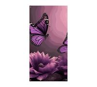 Copertura per porta con fiori 3D e farfalla viola, bandiera da appendere per primavera, estate, portico, per esterni, stagionali, vacanze, cortile, decorazione per porta d'ingresso e portico