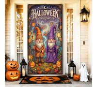 Copertura per porta con gnomi di Halloween, 91 x 183 cm | Fantasiosa scena della foresta, sfondo della porta d'ingresso, foglie autunnali vibranti, personaggi incantati dello gnomo