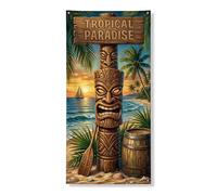 Copertura per porta con paradiso tropicale, decorazione per porta, spiaggia, tramonto, elementi tropicali, decorazione per porta d'ingresso, per interni ed esterni, vacanze estive, sfondo da appendere
