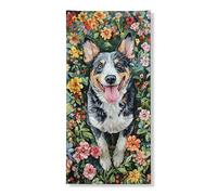 Copertura per porta con ritratto di cane floreale, decorazione colorata con fiori primaverili per ingresso esterno, arte da parete a tema animale per celebrazioni stagionali, 91 x 182 cm