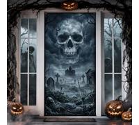 Copertura per porta con scena di teschio del cimitero infestante per | Paesaggio del cimitero, cartello per porta d'ingresso, atmosfera nebbiosa, estetica gotica, trasformazione stagionale della