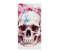 Copertura per porta con teschio umano rosa fiori rosa bandiera da appendere per portico all'aperto stagionale vacanza cortile decorazione per porta d'ingresso e portico