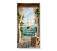 Copertura per porta con vista sull'oceano tropicale, decorazione per la casa, per interni ed esterni, da appendere, per festival, vacanze, 91 x 182 cm