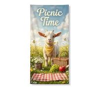 Copertura per porta da picnic, decorazione decorativa per interni ed esterni, con capra carina e cestino da picnic, 91 x 182 cm