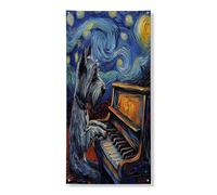 Copertura per porta del cane Scottish Terrier, 91 x 182 cm, con stelle notturne e pianoforte, da appendere alla porta d'ingresso, decorazione per interni ed esterni, per animali domestici, cuccioli