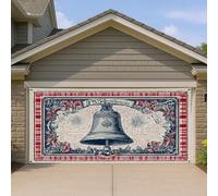 Copertura per porta del garage a campana, stile vintage, decorazione rustica rossa e blu, decorazione patriottica per interni ed esterni, 390 x 180 cm