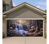 Copertura per porta del garage a cascata, colorata, grande foresta incantata, decorazione magica per interni ed esterni, decorazione da giardino primaverile, 390 x 180 cm