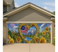 Copertura per porta del garage a forma di cuore giallo di girasole, grande paesaggio patriottico di montagna, decorazioni per l'estate e il giorno dell'indipendenza, decorazione per feste all'aperto