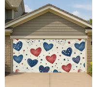 Copertura per porta del garage a forma di cuore patriottico, grandi decorazioni a pois con stelle, per feste estive per interni ed esterni, 390 x 180 cm