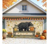 Copertura per porta del garage a forma di orso rustico, grande, vintage, con orso e foglie autunnali, decorazioni per porte del garage, decorazione autunnale per interni ed esterni per il