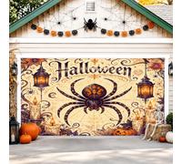 Copertura per porta del garage a forma di ragno, spettrale lanterna festiva zucche di Halloween, copertura da parete nera per garage, decorazione per la casa, giardino, cortile, esterno, interno